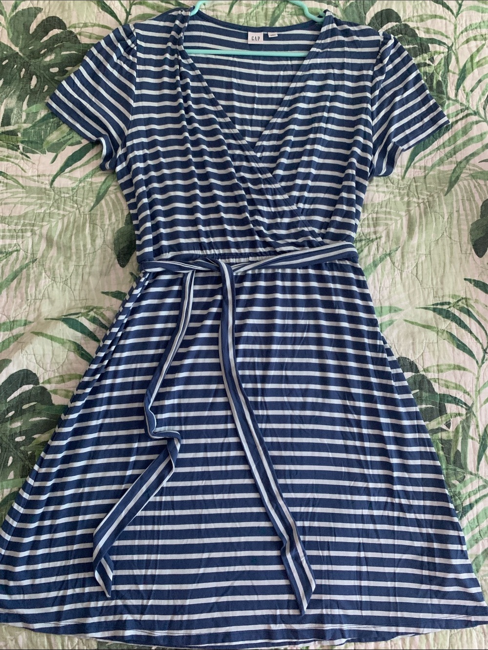 GAP Navy and White Striped Wrap Midi Dress